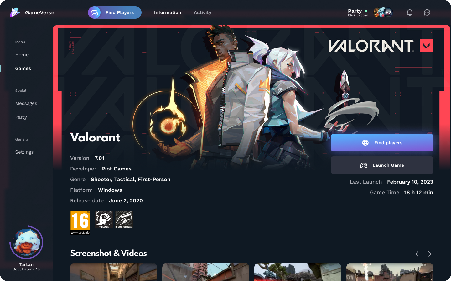 Screenshot desktop game page